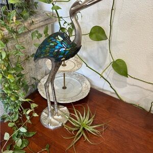 Elegant Silver and Blue Crane Sculpture